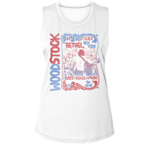 Woodstock White Ladies Muscle Tank