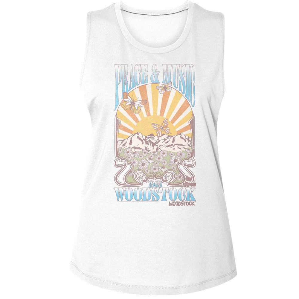 Woodstock White Ladies Muscle Tank