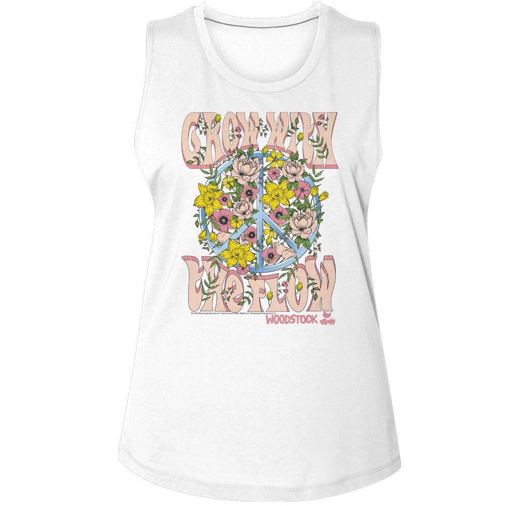 Woodstock White Ladies Muscle Tank