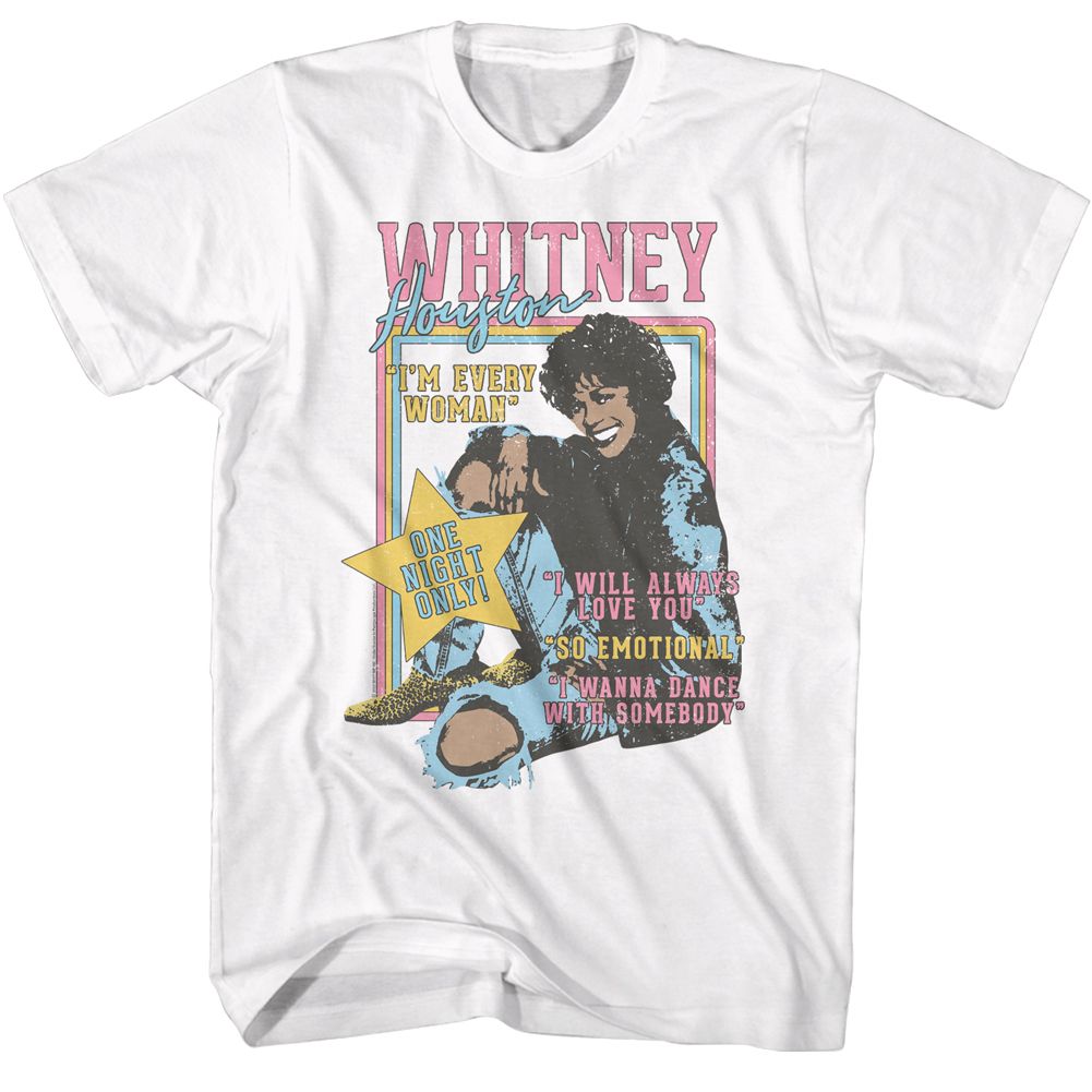Whitney Houston White Adult S/S Tshirt