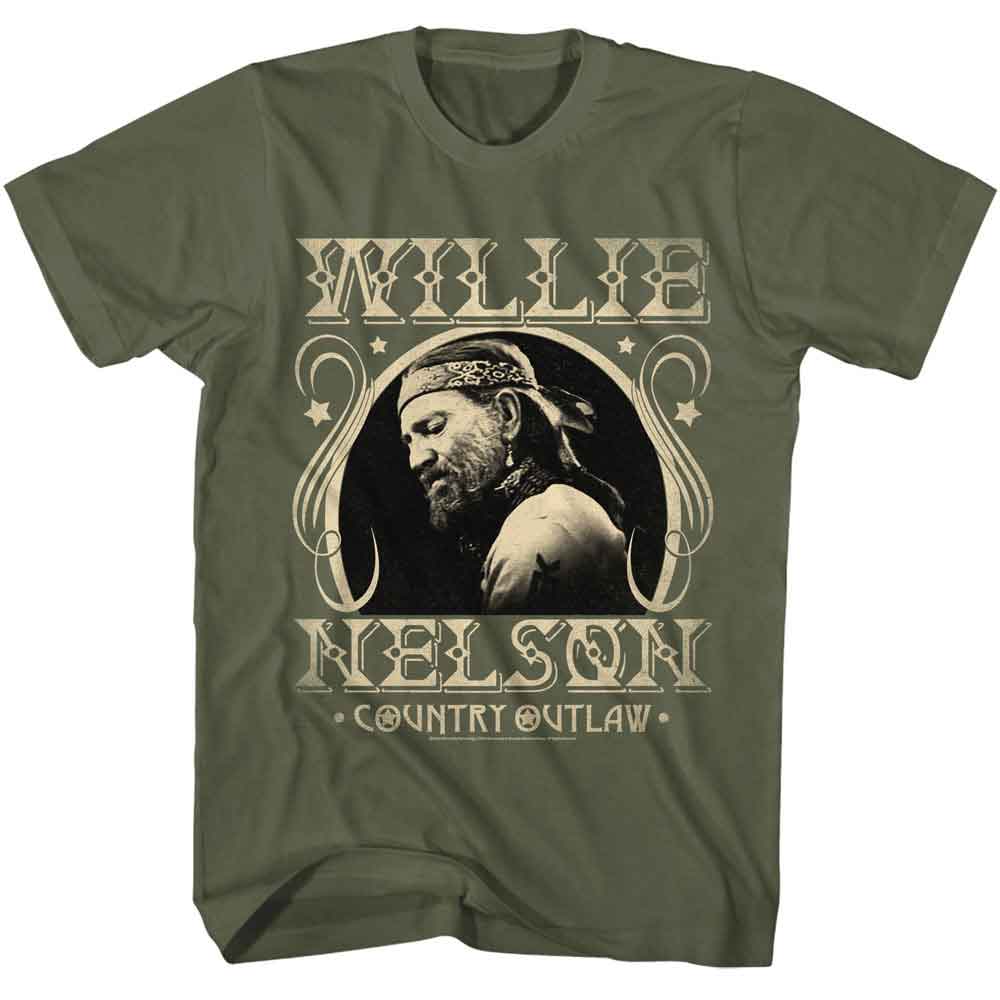 Willie Nelson Military Green Adult S/S Tshirt