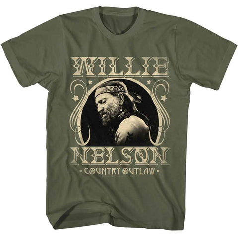 Willie Nelson Military Green Adult S/S Tshirt
