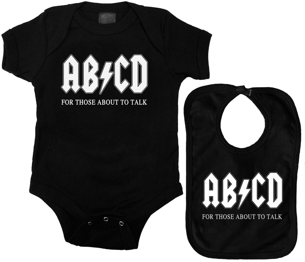 AB/CD Baby Bodysuit Bib Set in Black