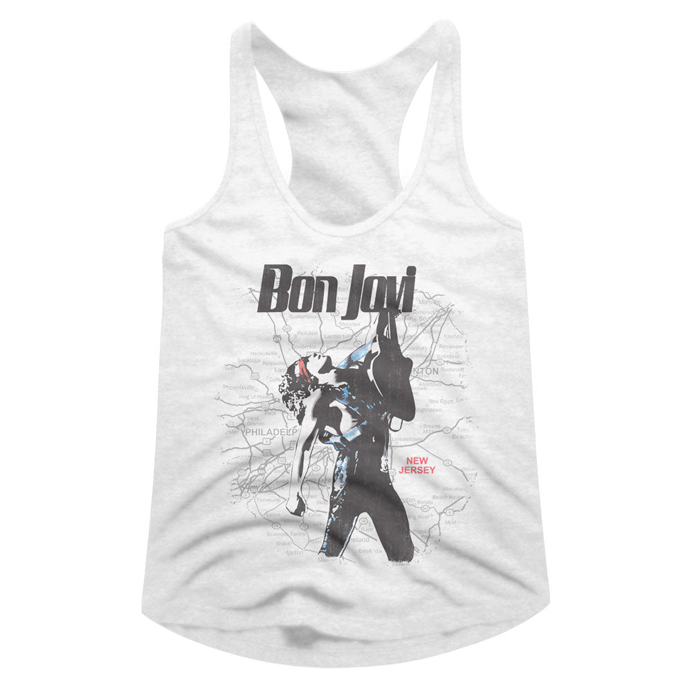 Bon Jovi Jersey Map Ladies Racerback