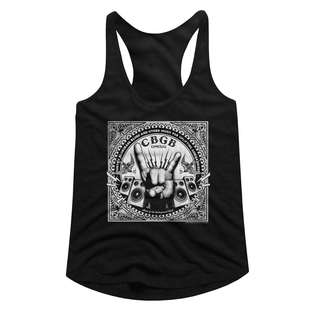 CBGB Rock Hand Ladies Racerback