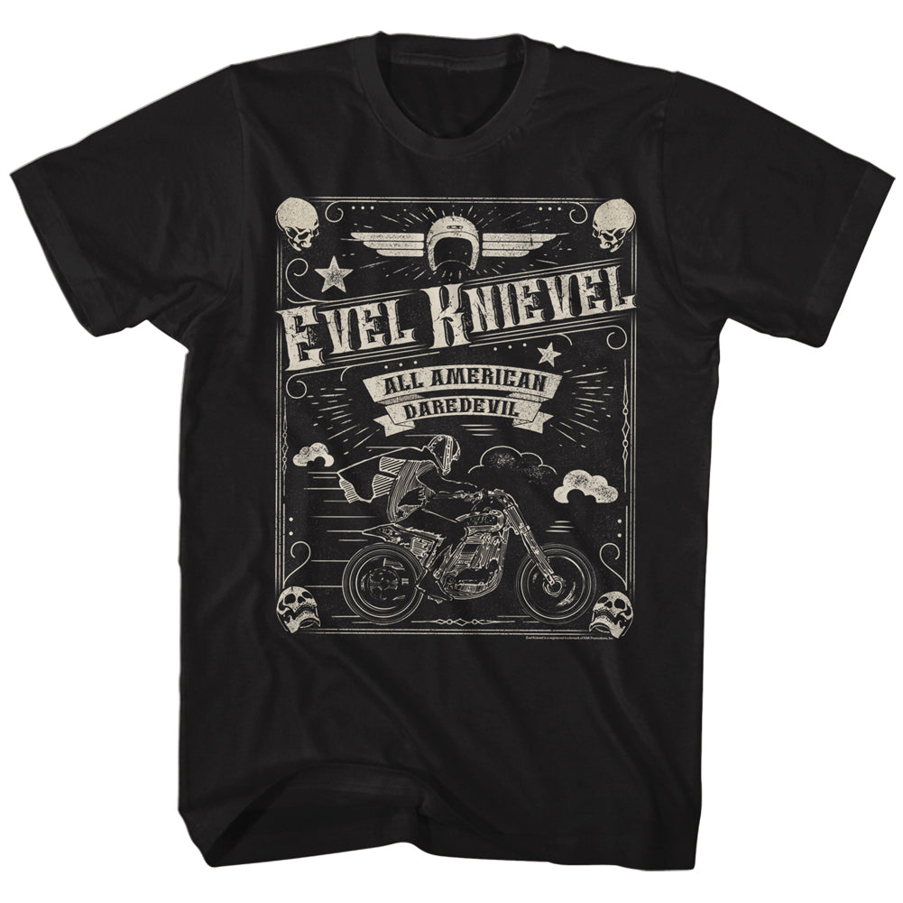 Evel Knievel Skulld Border Men'S T-Shirt