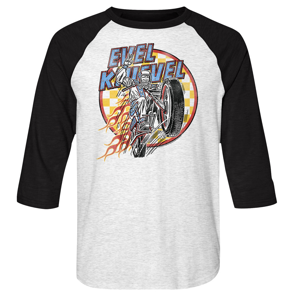 Evel Knievel Checks And Flames Men'S Raglan