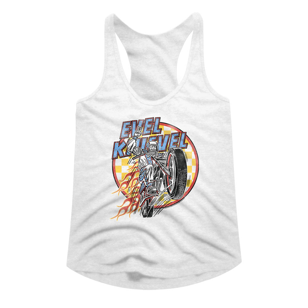Evel Knievel Checks And Flames Ladies Racerback