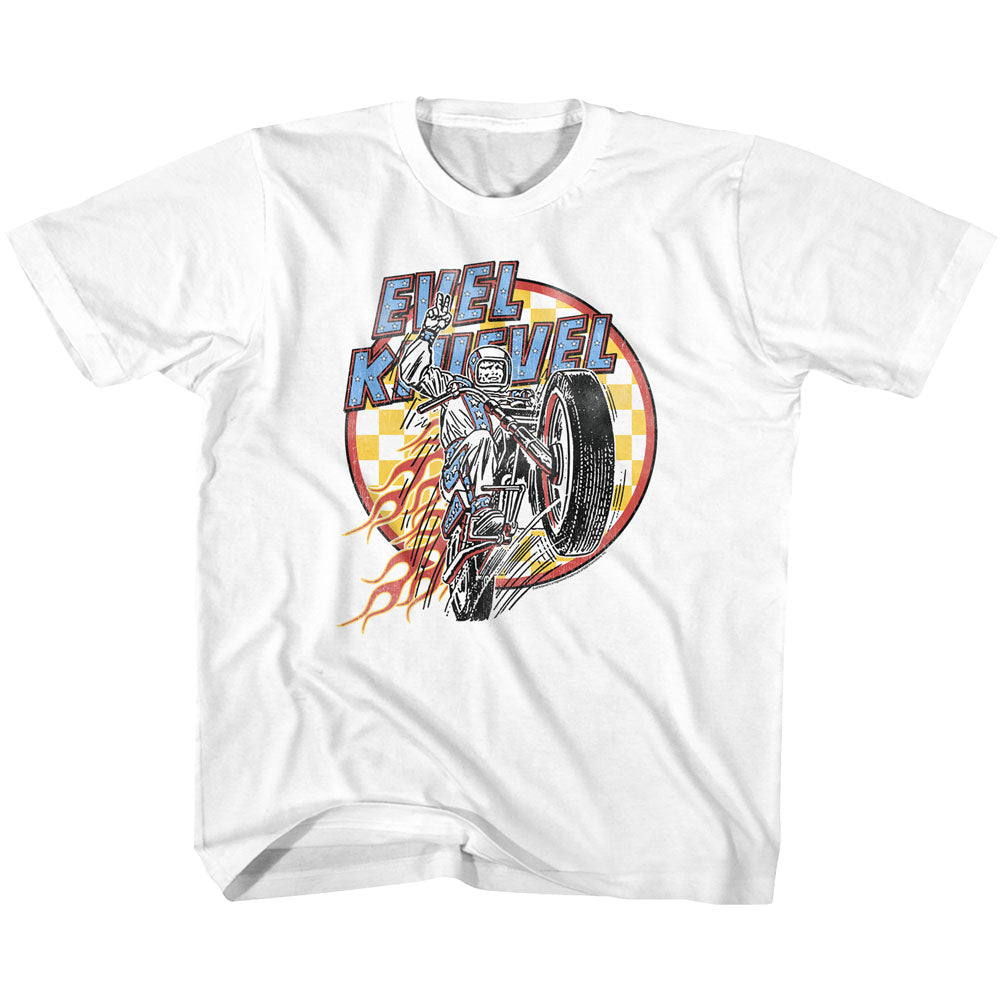 Evel Knievel Checks And Flames Youth T-Shirt