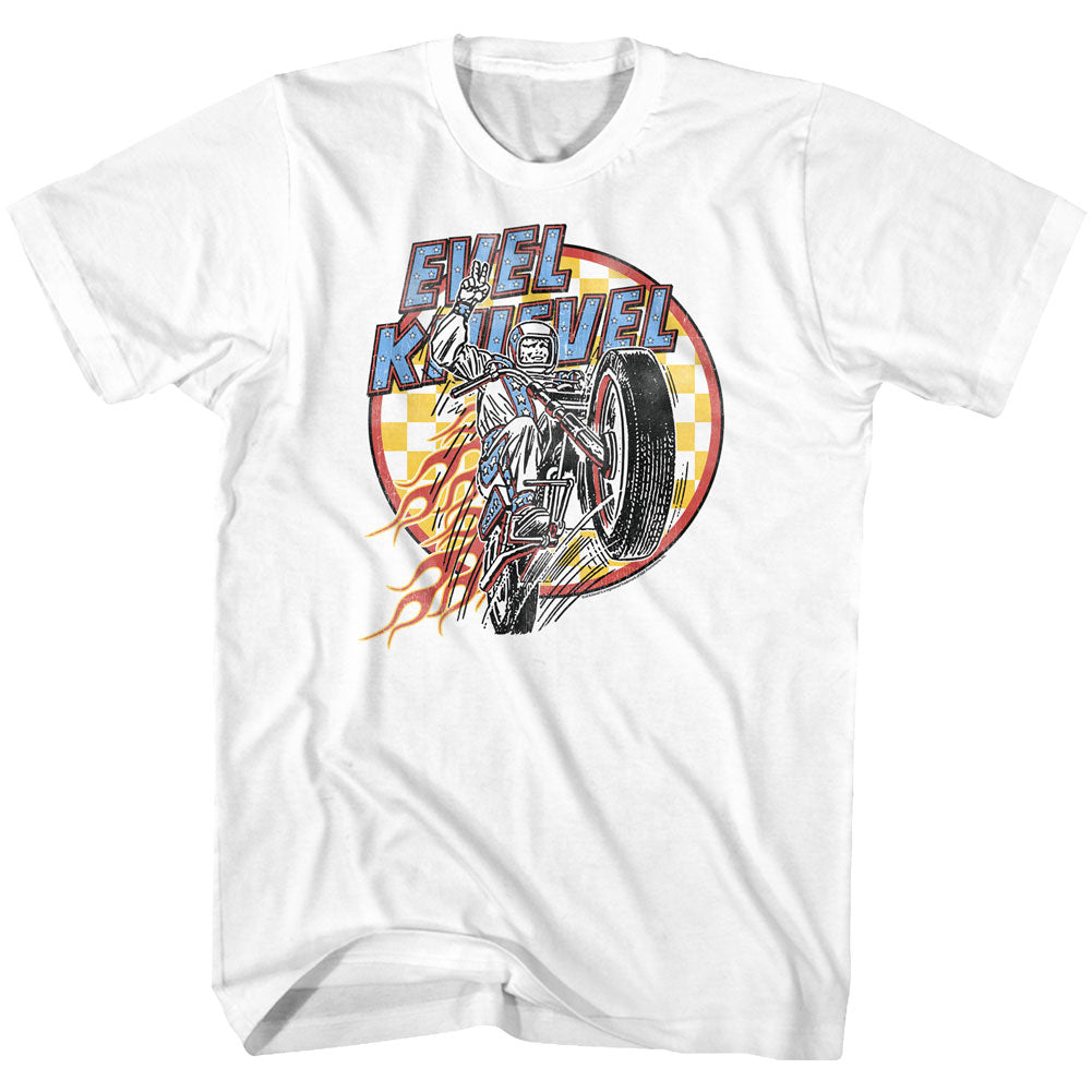 Evel Knievel Checks And Flames Men'S T-Shirt