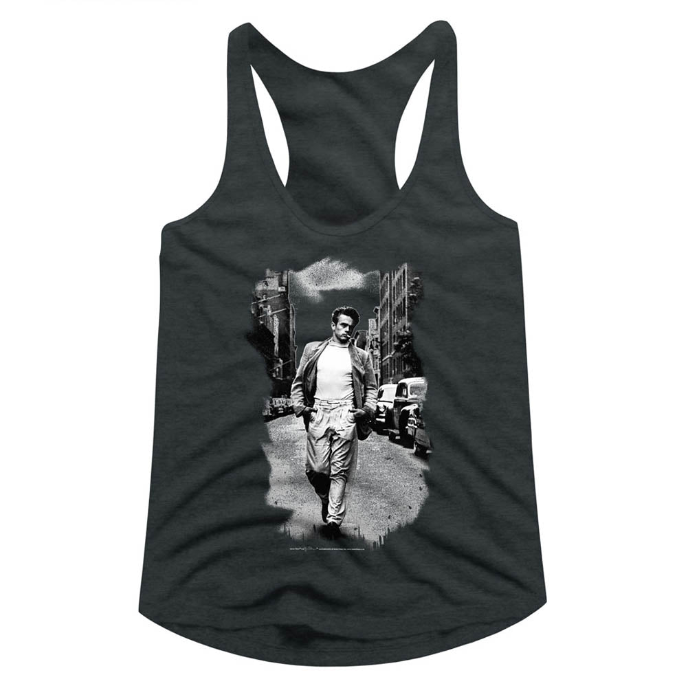 James Dean Street Walk B&W Ladies Racerback