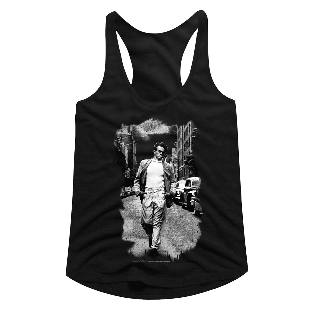 James Dean Street Walk B&W Ladies Racerback