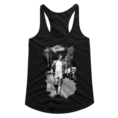James Dean Street Walk B&W Ladies Racerback