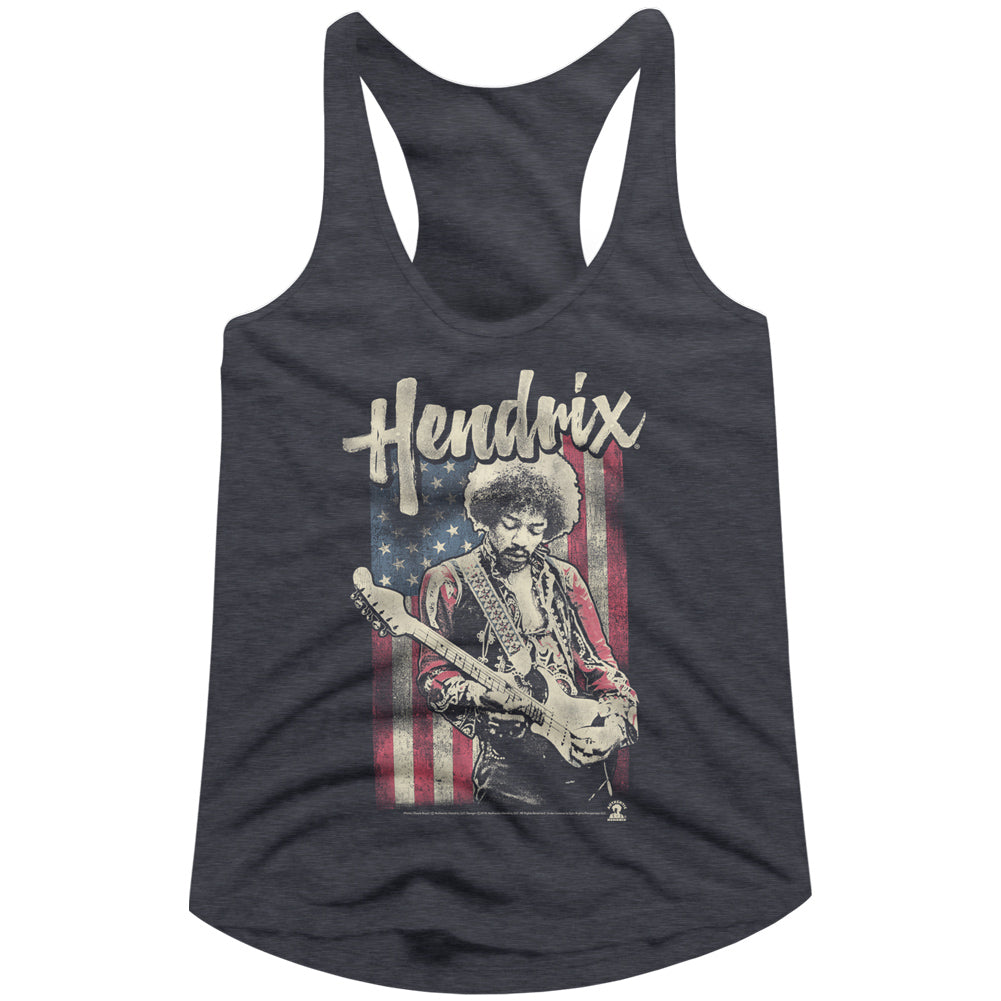 Jimi Hendrix Flag Hendrix Ladies Racerback