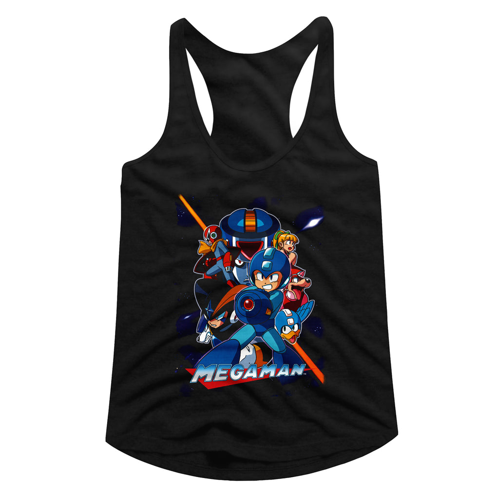 Mega Man Collage Orange Beam Women's Racerback