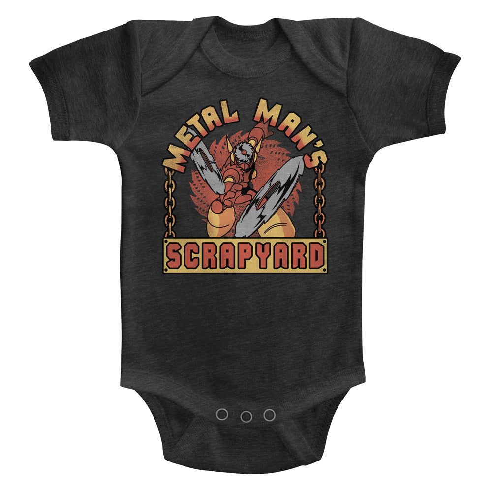 Mega Man Scrapyard Sign Baby Heather Bodysuit