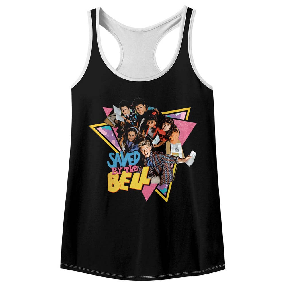 Saved By The Bell Group Triangles Ladies Color Block Racerback