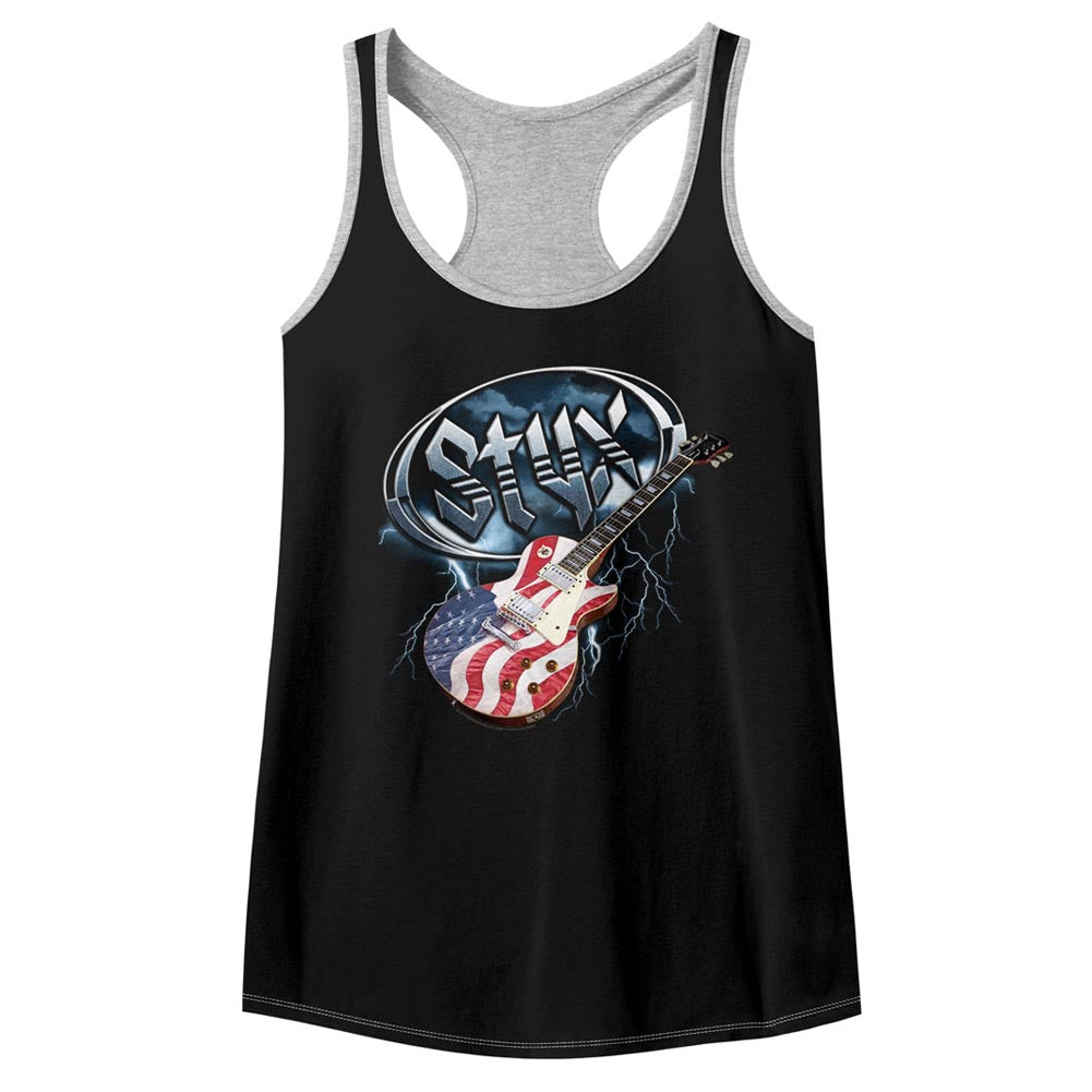 Styx Flag Guitar Ladies Color Block Racerback
