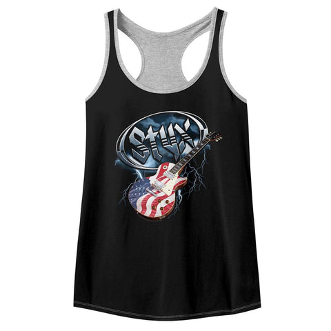 Styx Flag Guitar Ladies Color Block Racerback