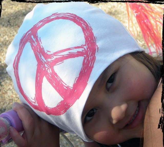 Peace Baby Beanie in White