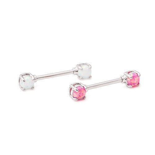 Straight barbell nipple ring with opal end
