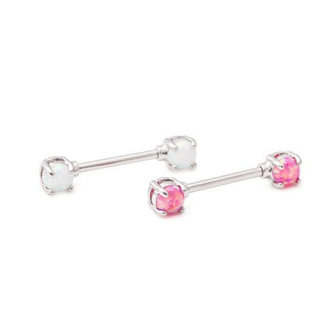 Straight barbell nipple ring with opal end